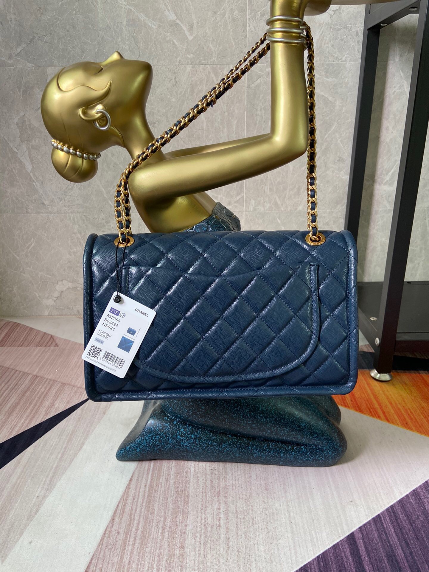 Chanel flap bag Grained Calfskin AS2358 Royal Blue