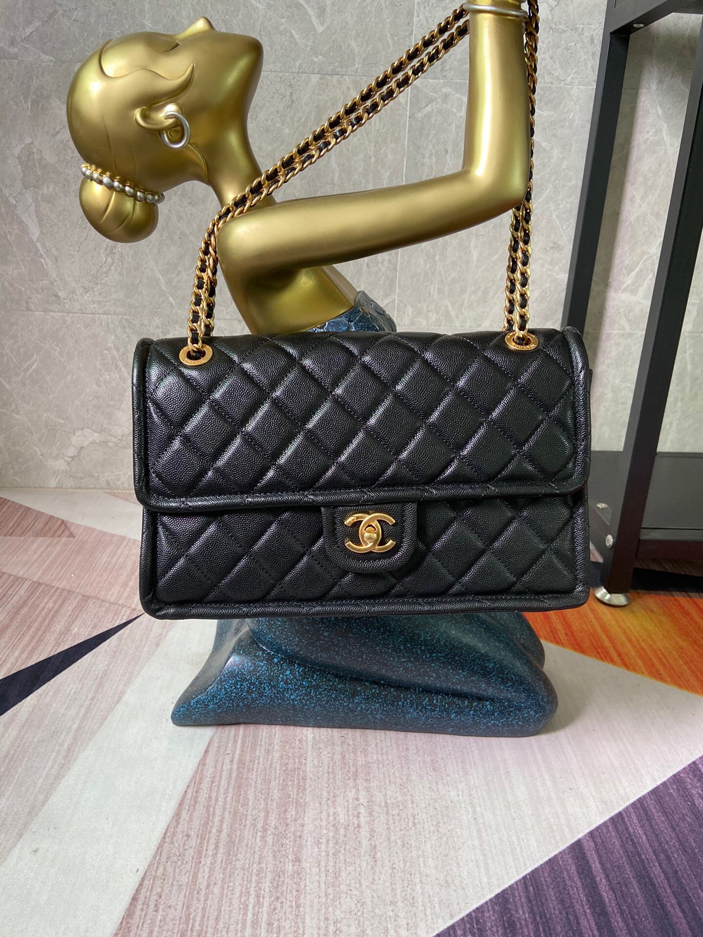 Chanel flap bag Grained Calfskin AS2358 black