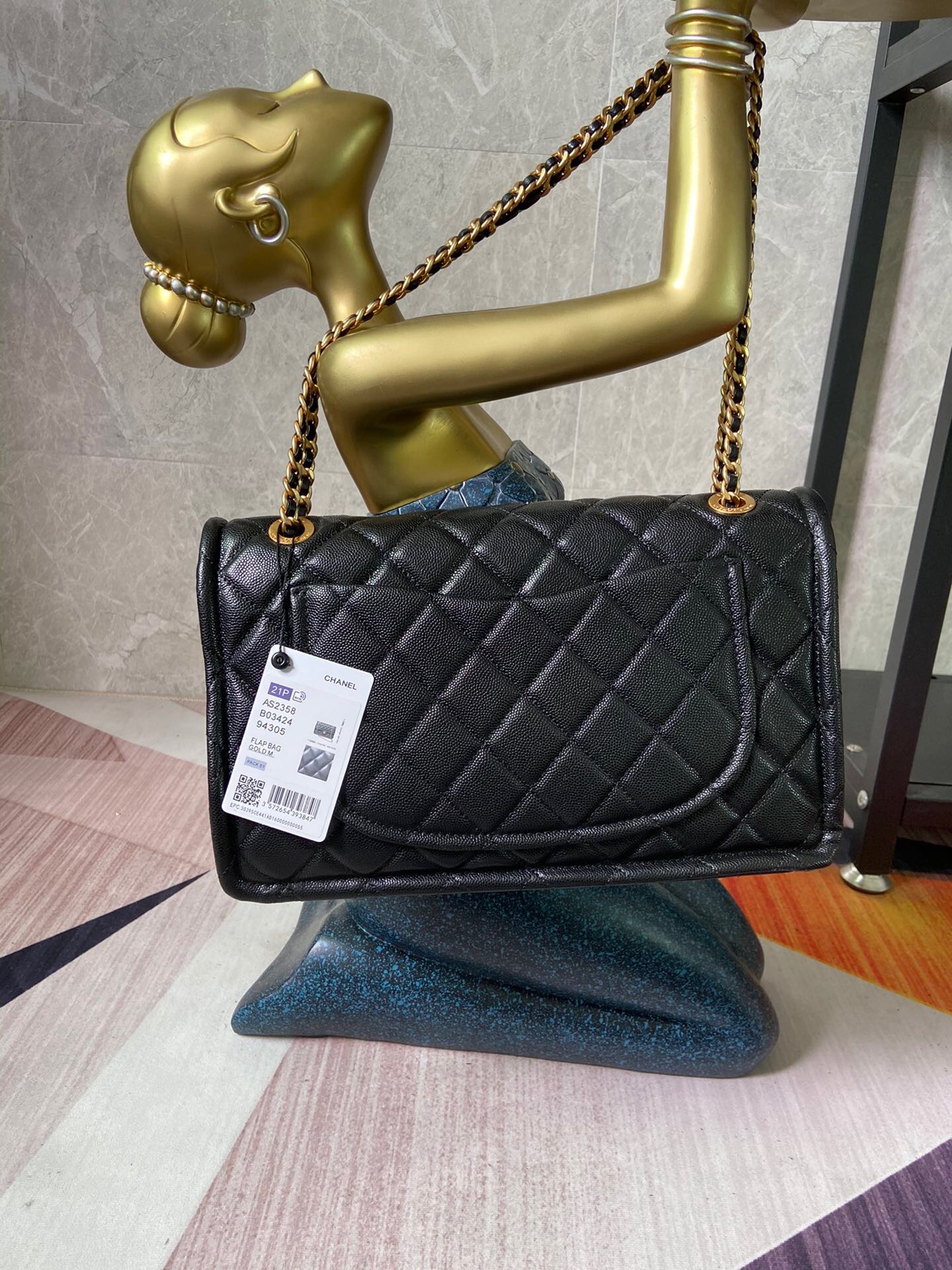 Chanel flap bag Grained Calfskin AS2358 black