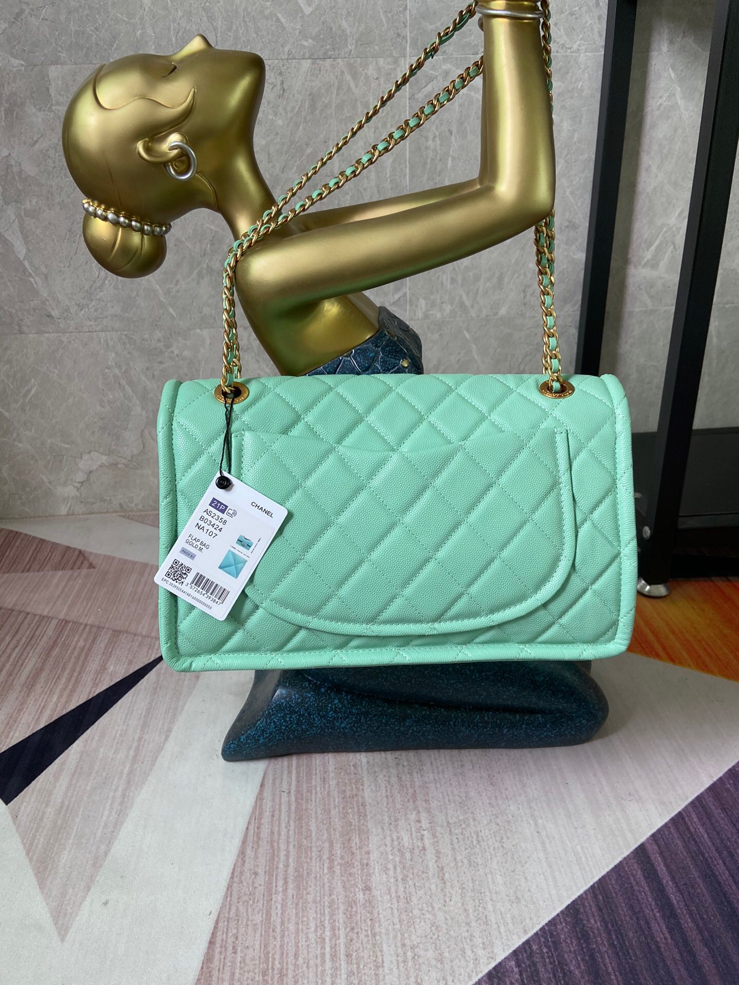 Chanel flap bag Grained Calfskin AS2358 light green