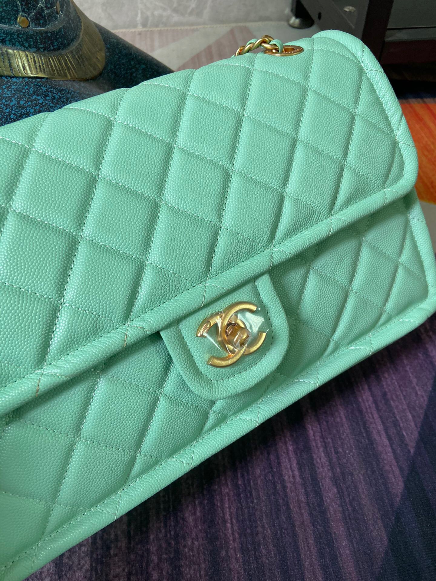Chanel flap bag Grained Calfskin AS2358 light green