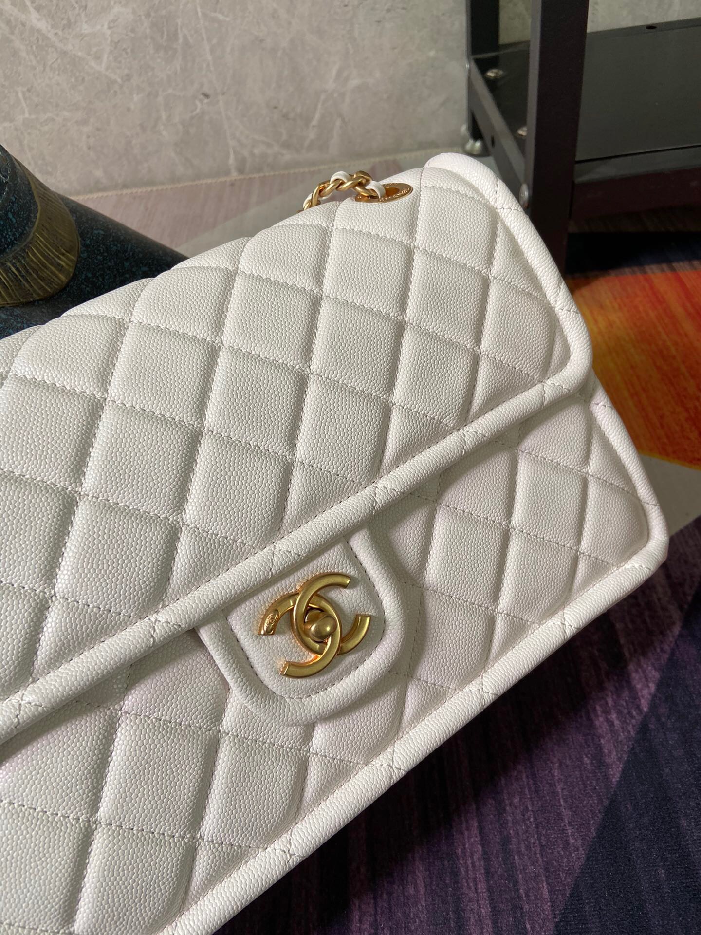 Chanel flap bag Grained Calfskin AS2358 white