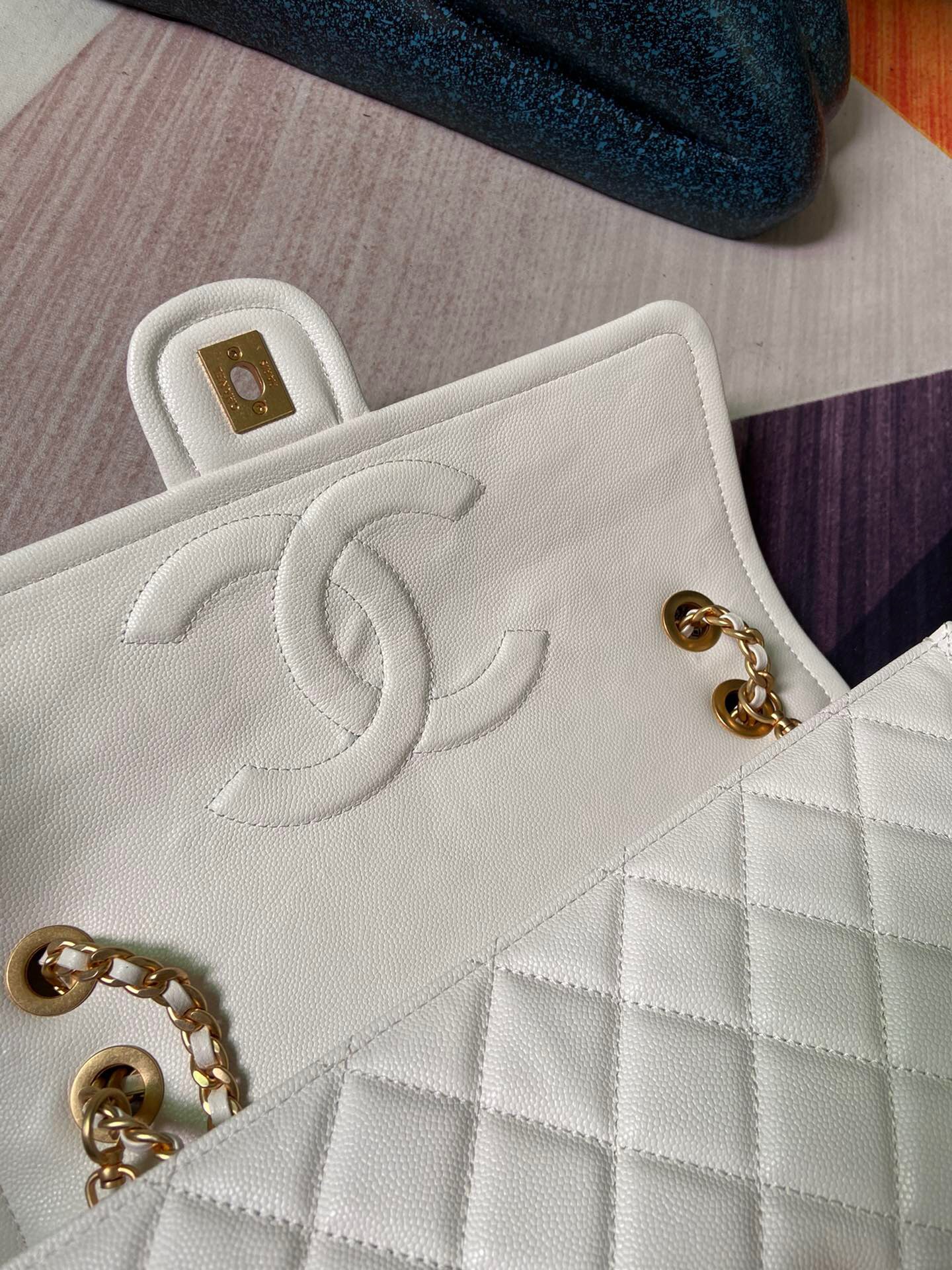 Chanel flap bag Grained Calfskin AS2358 white