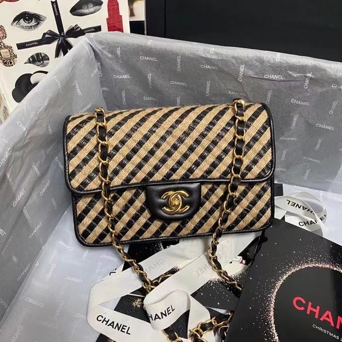 Chanel Flap Shoulder Bag Weave AS2418 black