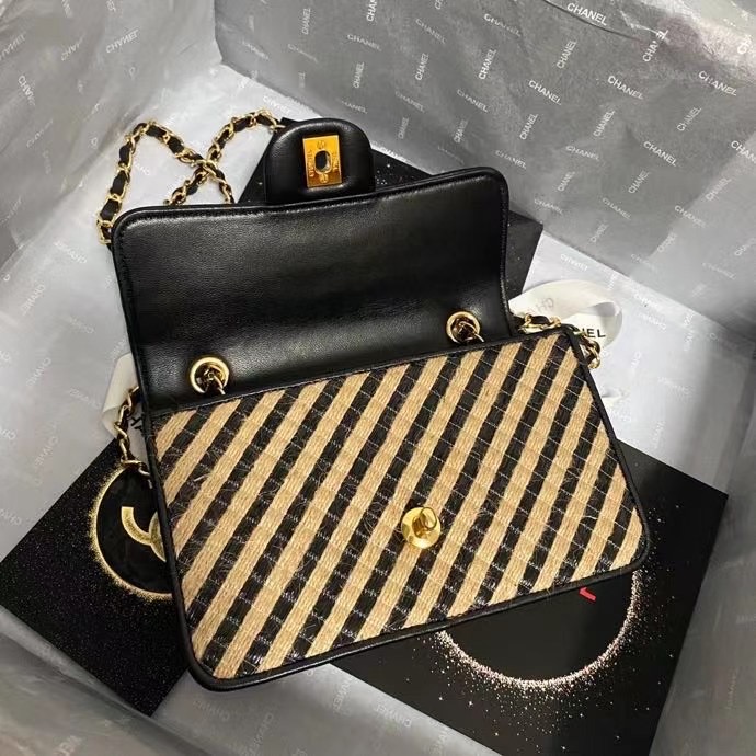 Chanel Flap Shoulder Bag  Weave AS2418 black