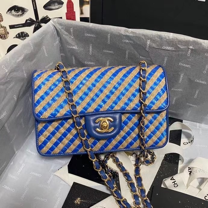 Chanel Flap Shoulder Bag Weave AS2418 blue