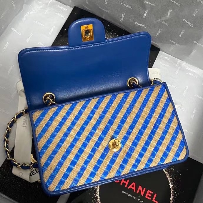 Chanel Flap Shoulder Bag Weave AS2418 blue