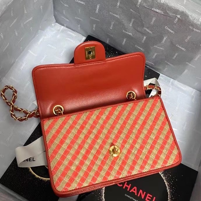 Chanel Flap Shoulder Bag Weave AS2418 red