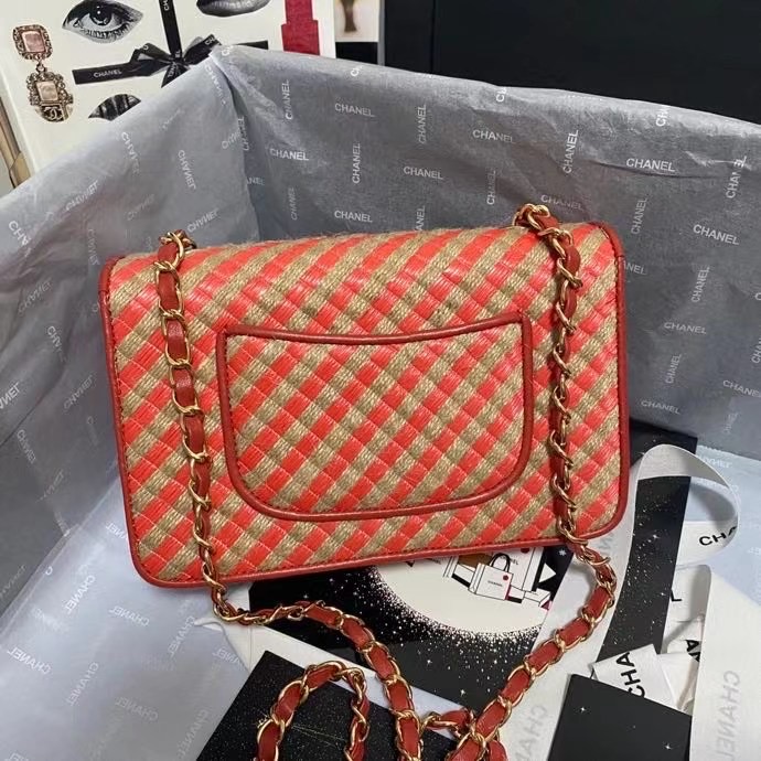 Chanel Flap Shoulder Bag Weave AS2418 red
