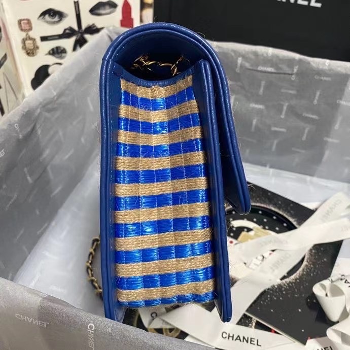 Chanel Flap Shoulder Bag Weave AS2419 blue