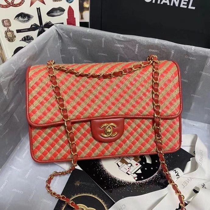 Chanel Flap Shoulder Bag Weave AS2419 red