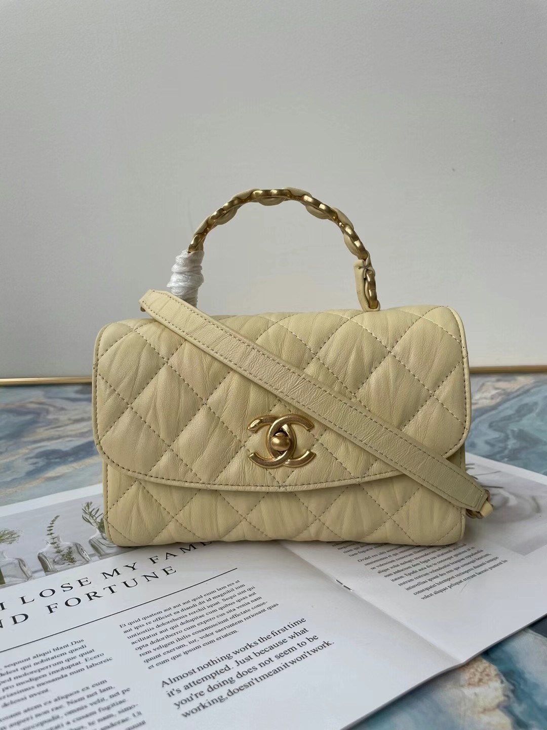 Chanel mini flap bag with top handle AS2477 Cream
