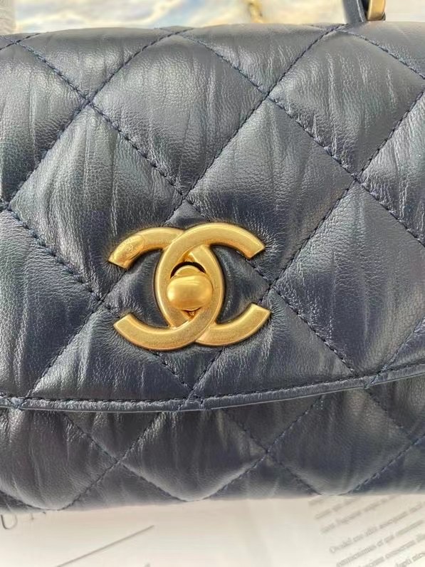 Chanel mini flap bag with top handle AS2477 Royal Blue