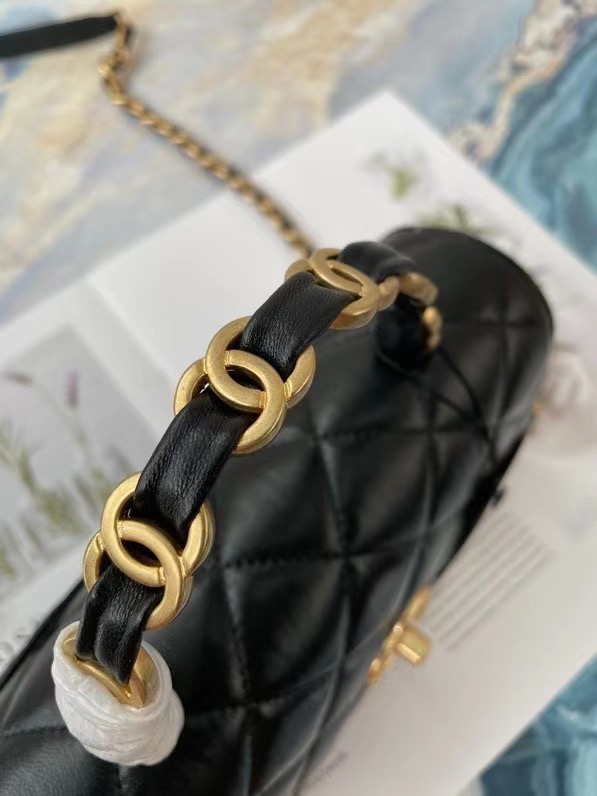 Chanel mini flap bag with top handle AS2477 black