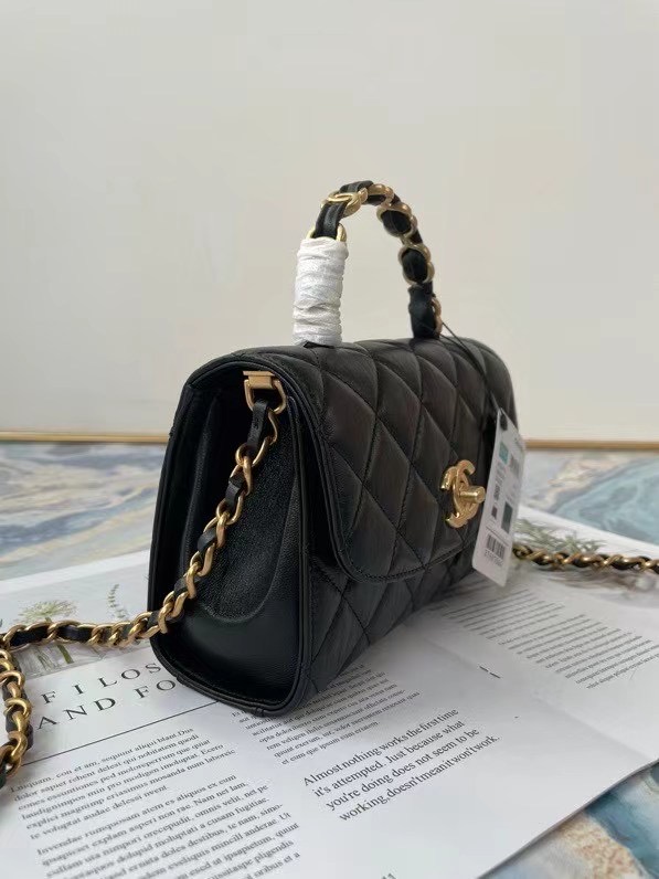 Chanel mini flap bag with top handle AS2477 black