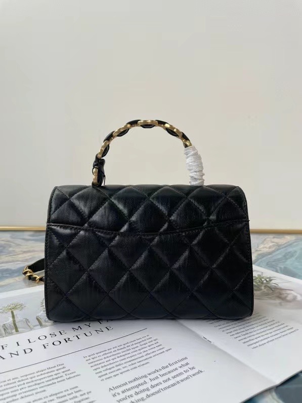 Chanel mini flap bag with top handle AS2477 black