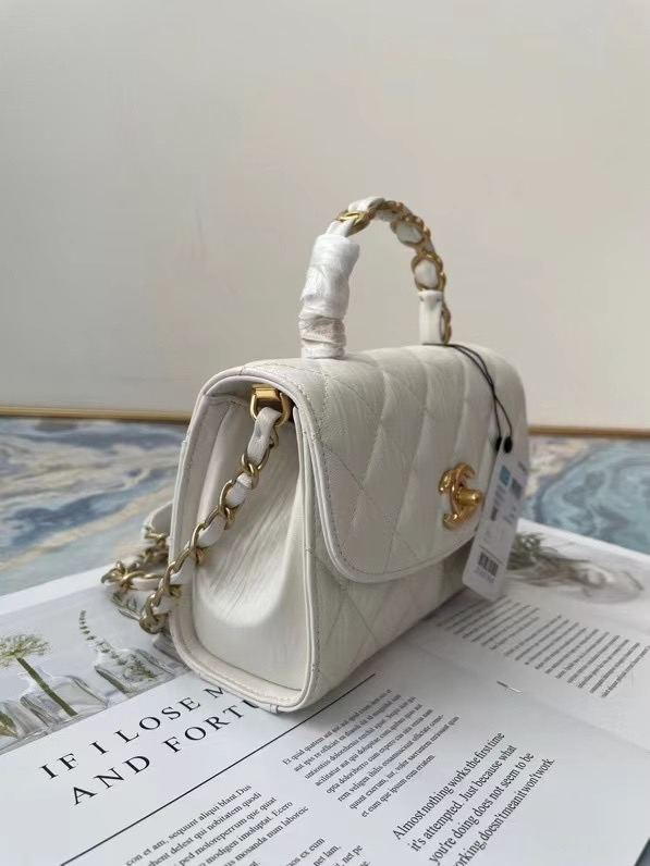 Chanel mini flap bag with top handle AS2477 white