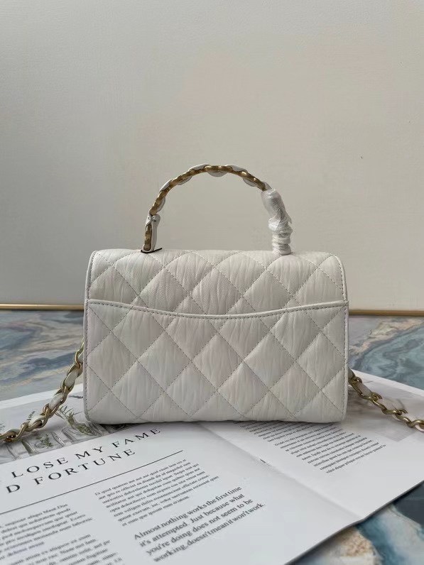 Chanel mini flap bag with top handle AS2477 white