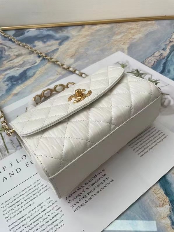 Chanel mini flap bag with top handle AS2477 white