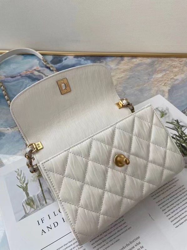 Chanel mini flap bag with top handle AS2477 white