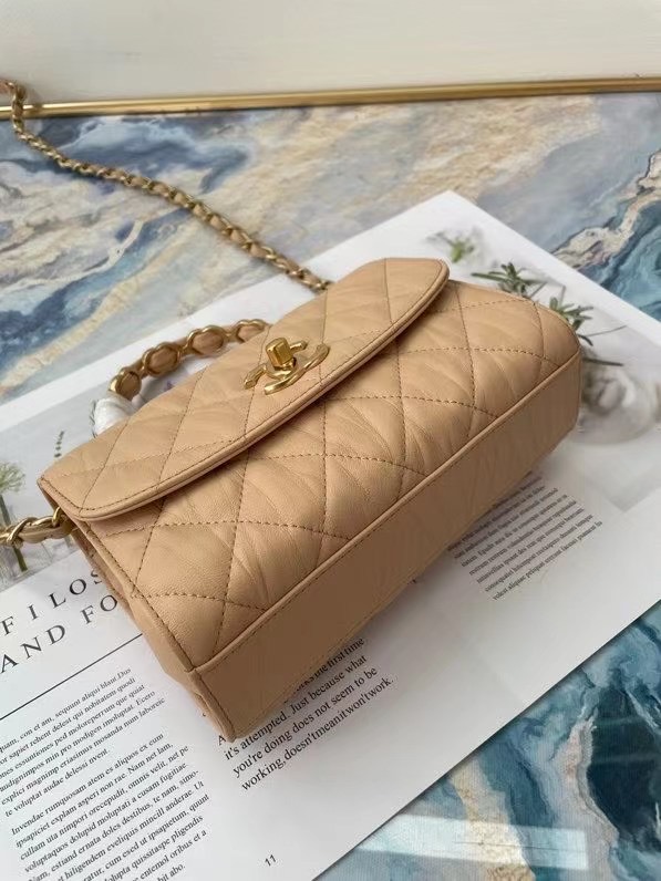 Chanel mini flap bag with top handle AS2477 Apricot