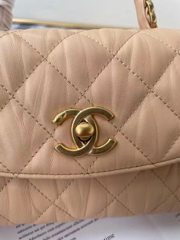 Chanel mini flap bag with top handle AS2477 Apricot