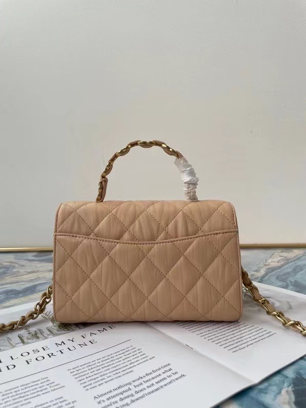 Chanel mini flap bag with top handle AS2477 Apricot