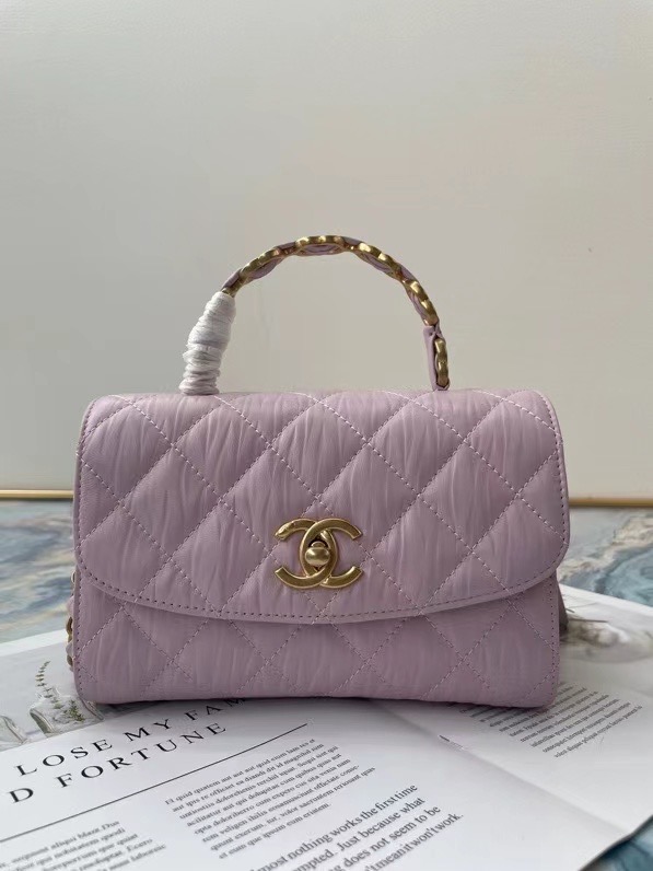 Chanel mini flap bag with top handle AS2477 purple