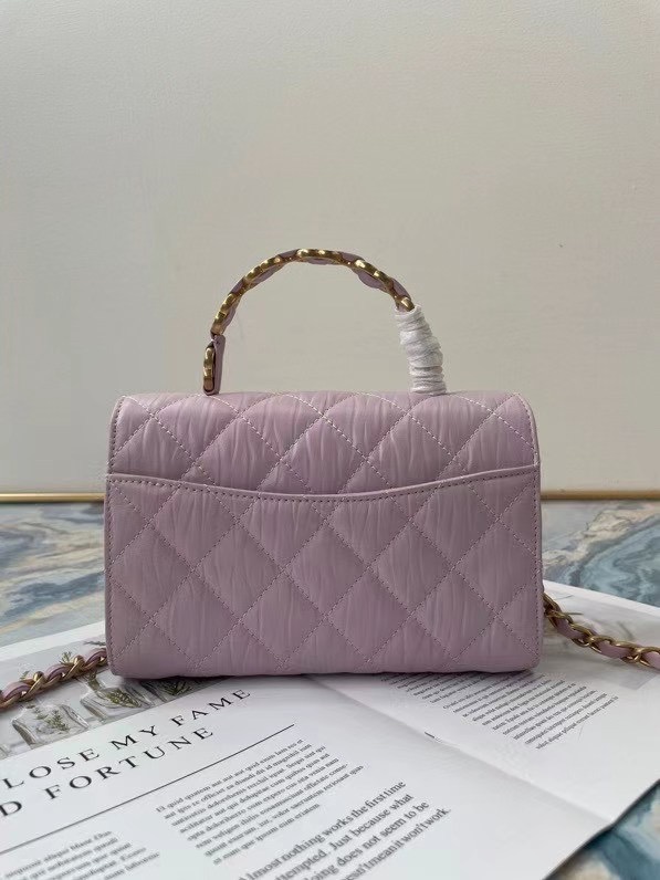 Chanel mini flap bag with top handle AS2477 purple