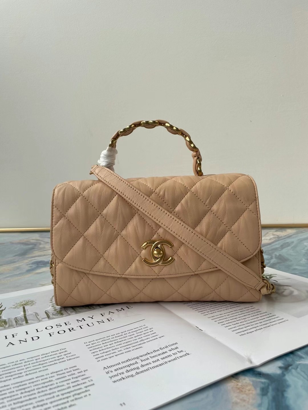 Chanel mini flap bag with top handle AS2478 Apricot