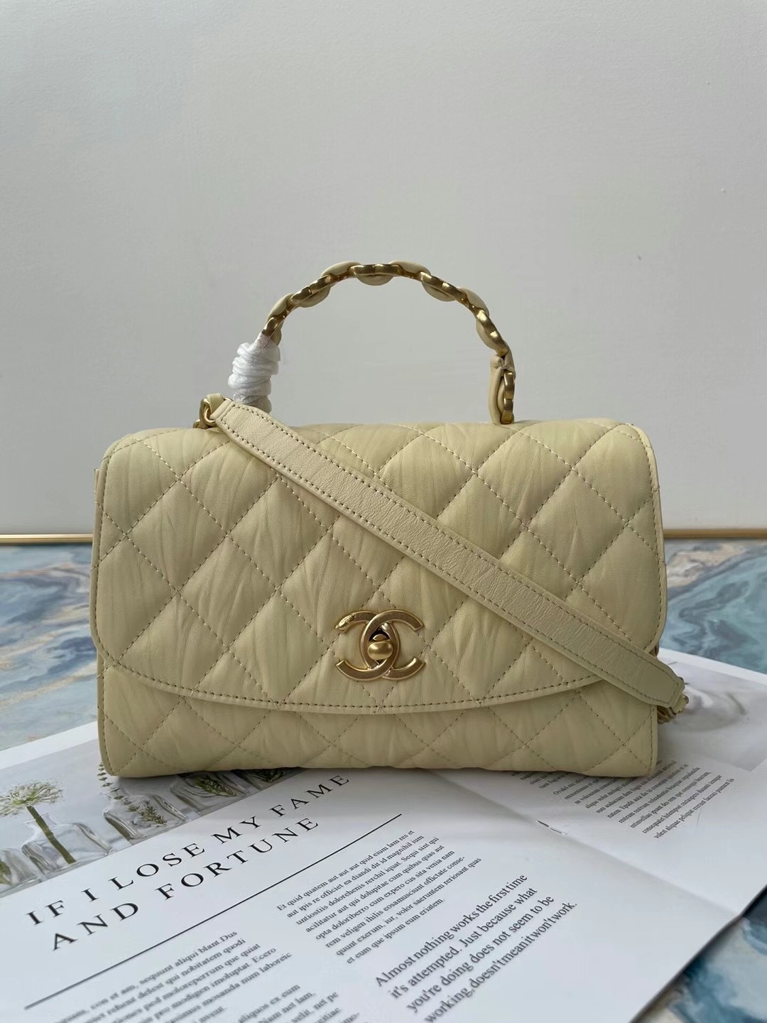 Chanel mini flap bag with top handle AS2478 Cream