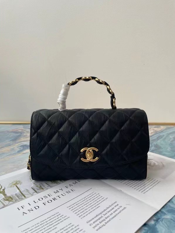 Chanel mini flap bag with top handle AS2478 Black