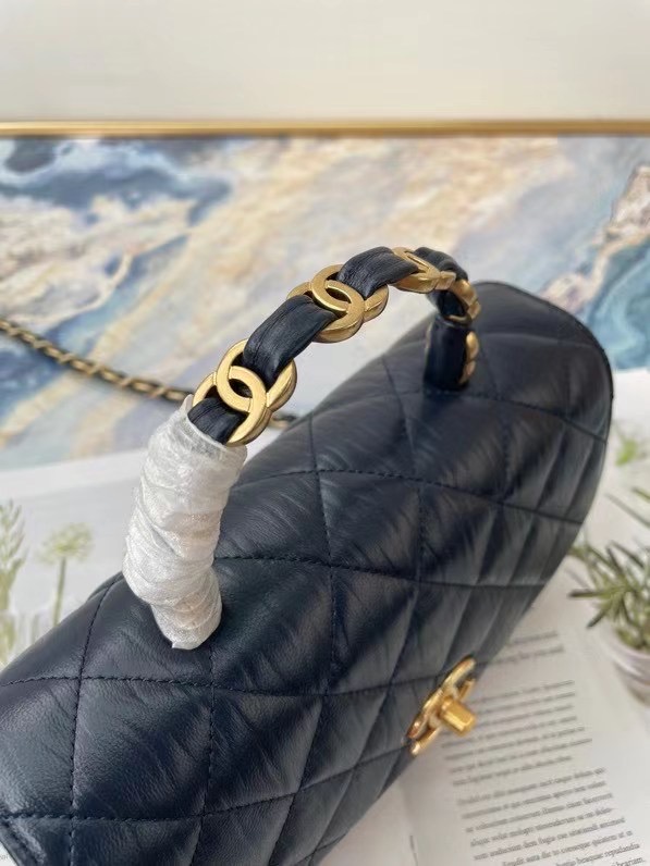 Chanel mini flap bag with top handle AS2478 Royal Blue