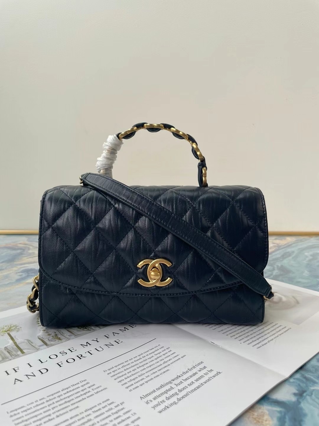 Chanel mini flap bag with top handle AS2478 black