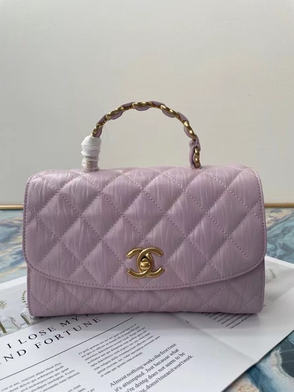 Chanel mini flap bag with top handle AS2478 purple