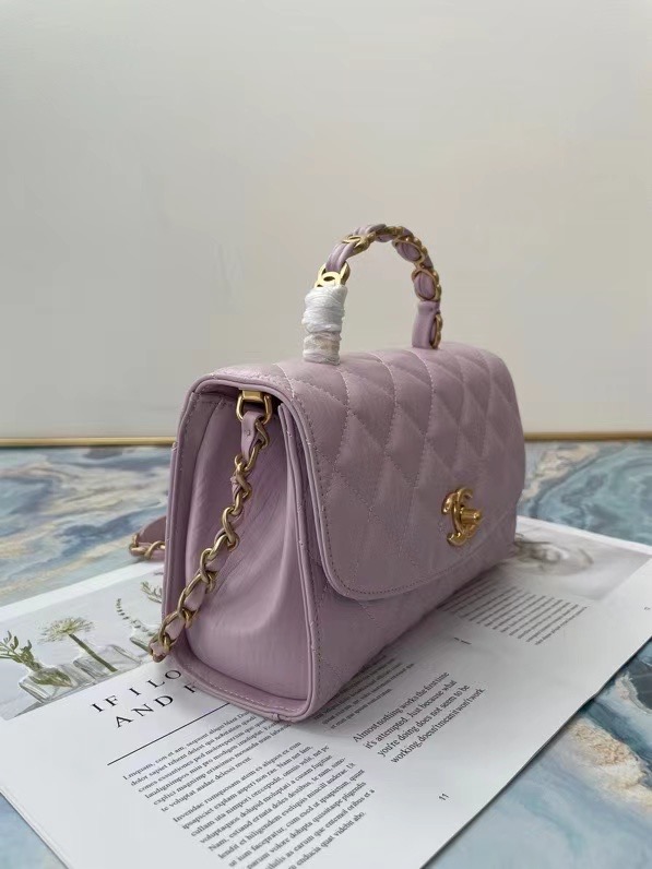 Chanel mini flap bag with top handle AS2478 purple