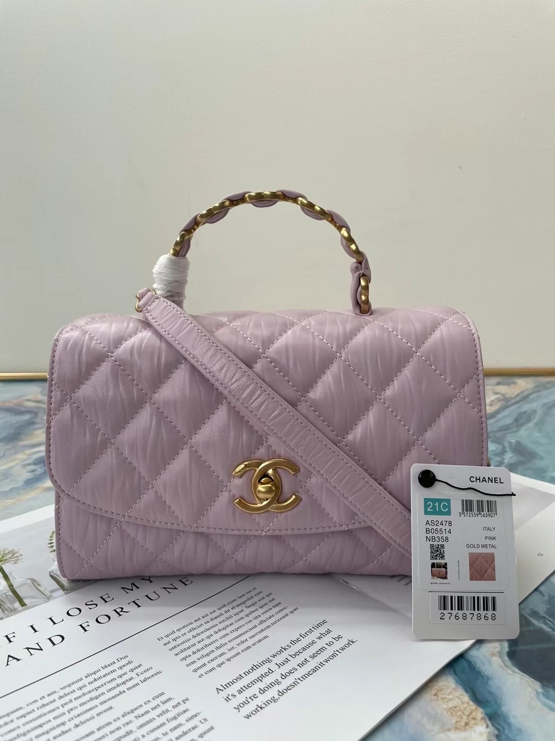 Chanel mini flap bag with top handle AS2478 purple