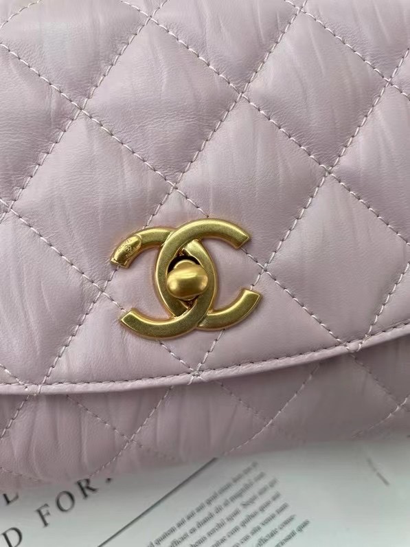 Chanel mini flap bag with top handle AS2478 purple