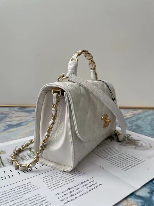 Chanel mini flap bag with top handle AS2478 white