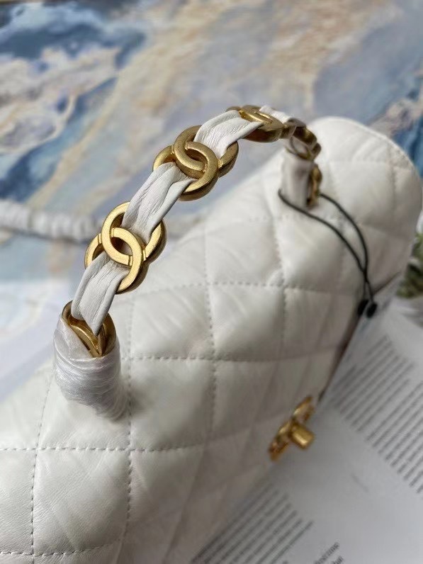 Chanel mini flap bag with top handle AS2478 white