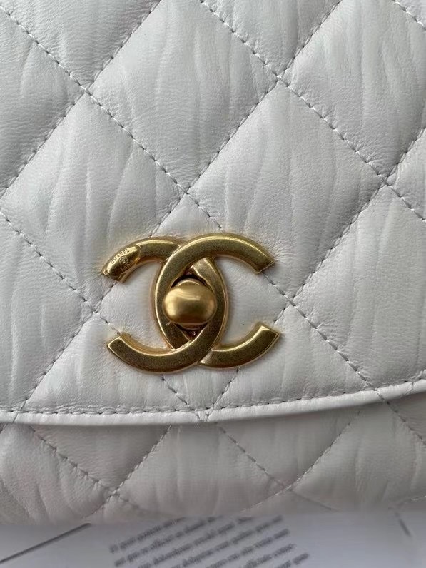 Chanel mini flap bag with top handle AS2478 white