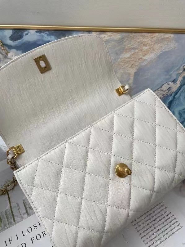 Chanel mini flap bag with top handle AS2478 white