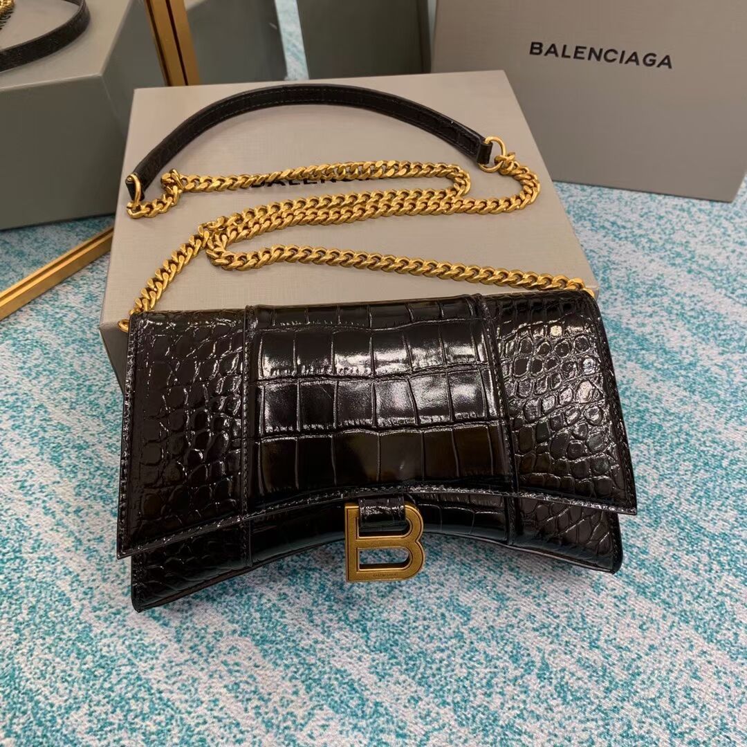 Balenciaga HOURGLASS CHAIN BAG B164497 black&aged-gold hardware