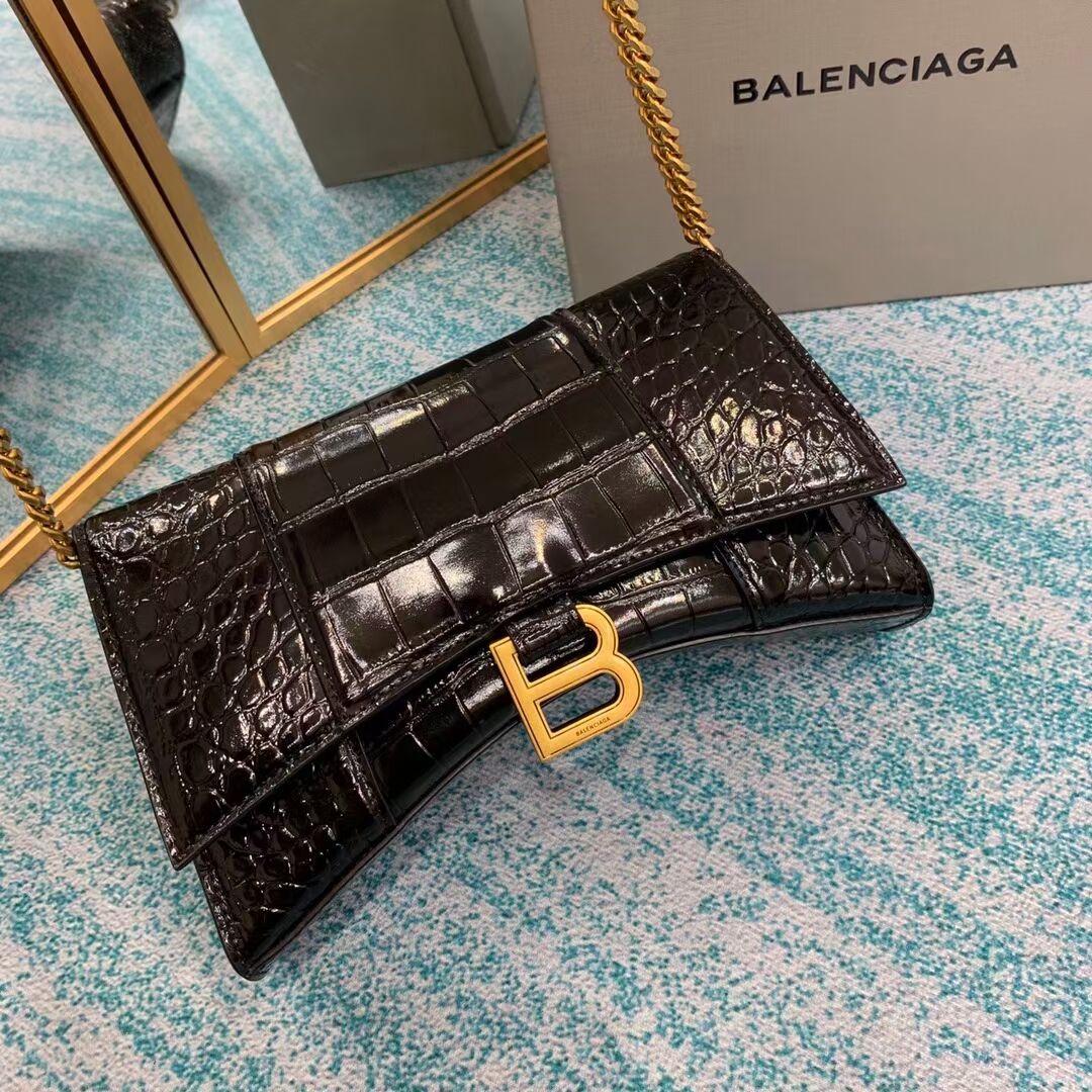 Balenciaga HOURGLASS CHAIN BAG B164497 black&aged-gold hardware