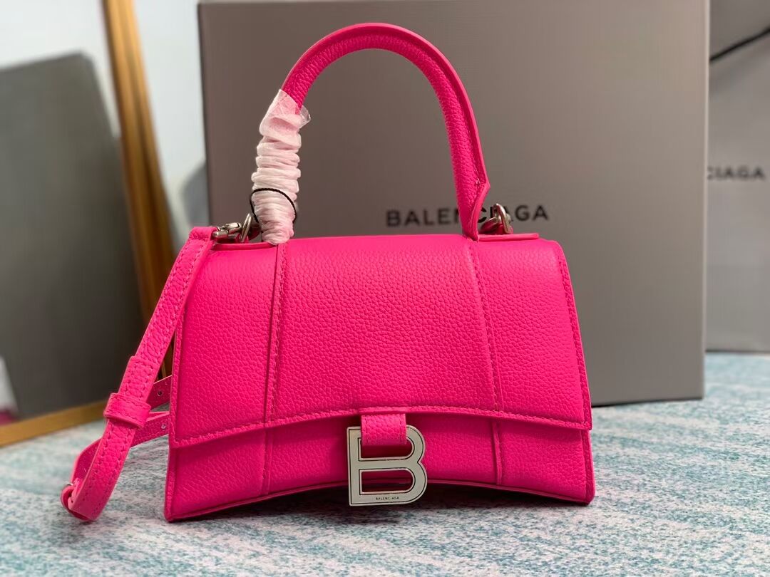Balenciaga HOURGLASS XS TOP HANDLE BAG Grained calsfkin B108896 neon pink