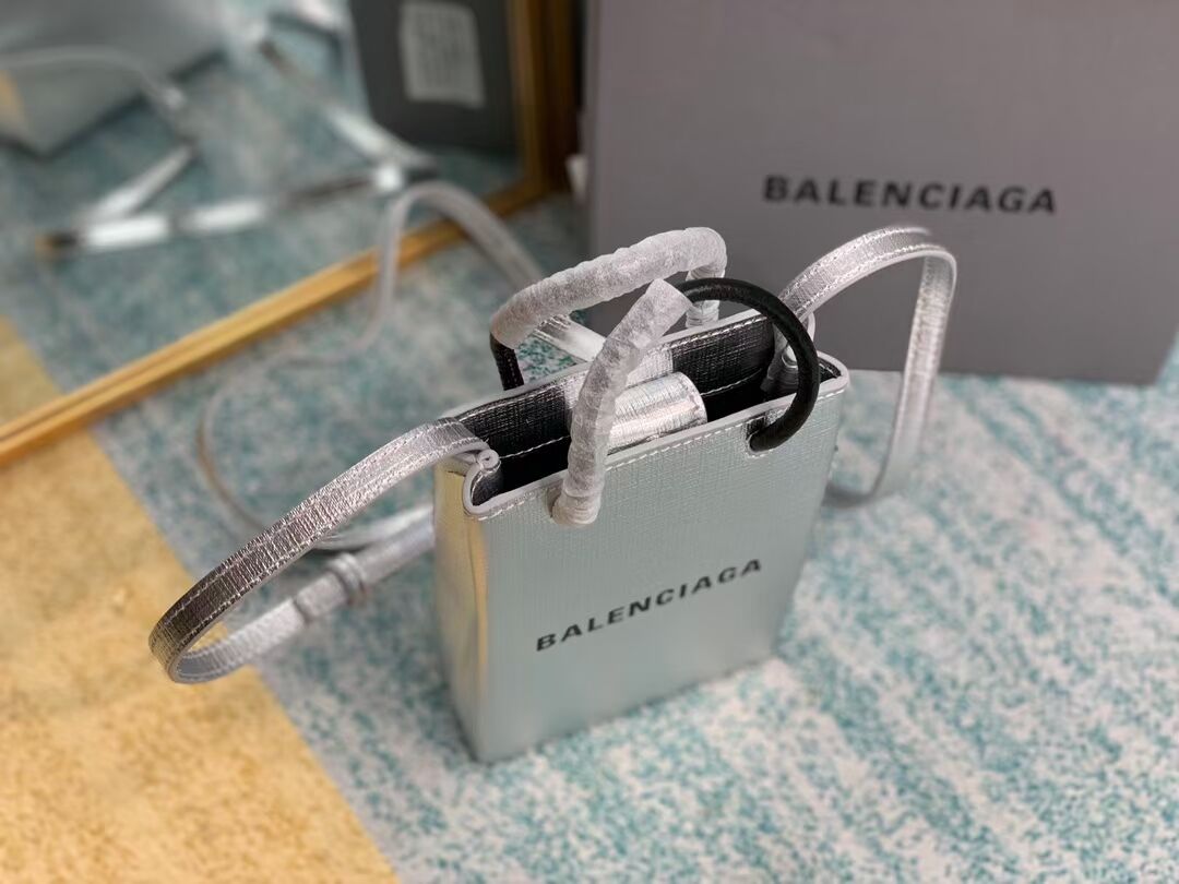 Balenciaga Original Leather Mini Shopper Bag B152865 Silver