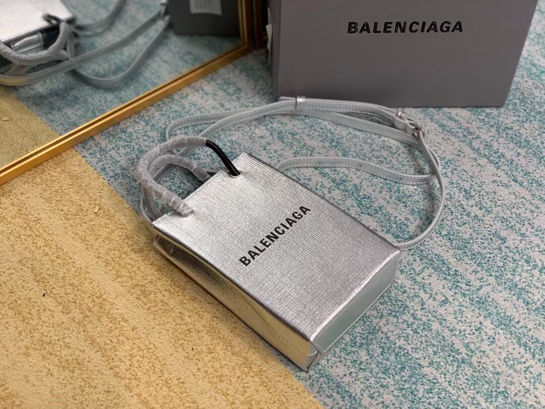 Balenciaga Original Leather Mini Shopper Bag B152865 Silver