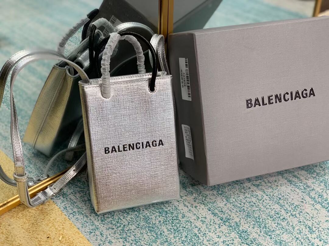 Balenciaga Original Leather Mini Shopper Bag B152865 Silver