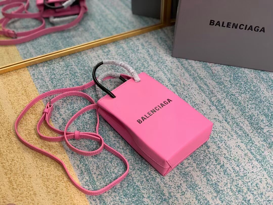 Balenciaga Original Leather Mini Shopper Bag B152865 pink&black