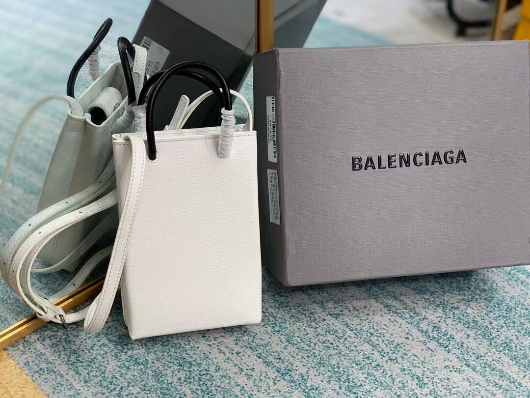 Balenciaga Original Leather Mini Shopper Bag B152865 white&black